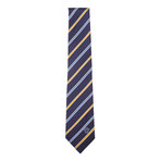 Italian Silk Tie // Dark Blue + Yellow + Blue Patterned Stripe