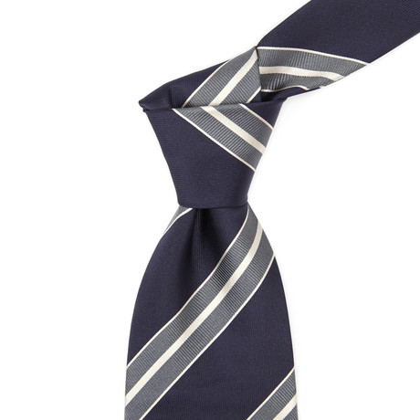 Italian Silk Tie // Navy + Grey Stripe