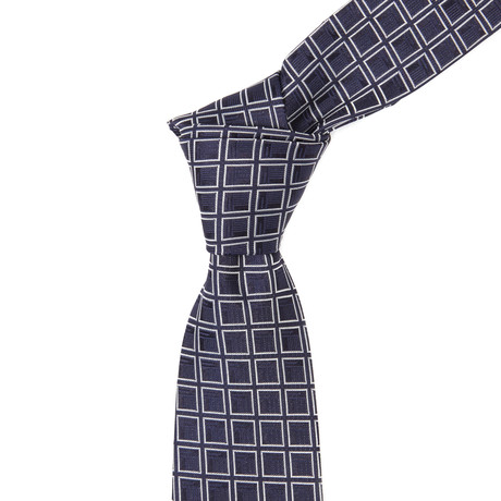 Versace // Italian Silk Tie // Black + Dark Blue + White Box