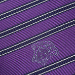 Italian Silk Tie // Purple + Black + White Stripe