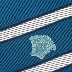 Italian Silk Tie // Blue + White + Black Stripe