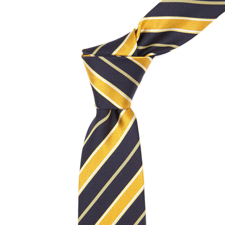 Italian Silk Tie // Black + Mustard Alternating Stripe