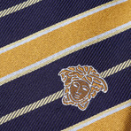 Italian Silk Tie // Black + Mustard Alternating Stripe