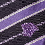 Italian Silk Tie // Black + Purple Stripe