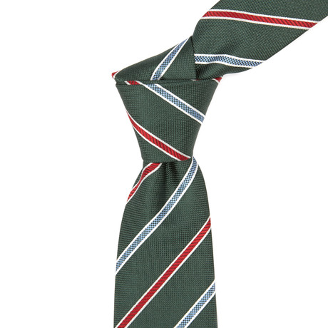 Italian Silk Tie // Green + Blue + Red Stripe