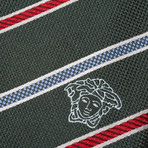 Italian Silk Tie // Green + Blue + Red Stripe