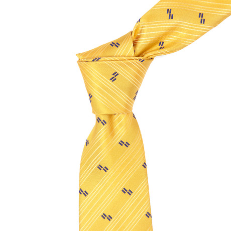 Italian Silk Tie // Mustard + Blue Alternating Stripe