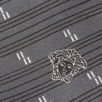 Italian Silk Tie // Dark Grey + Black + White Patterned Stripe