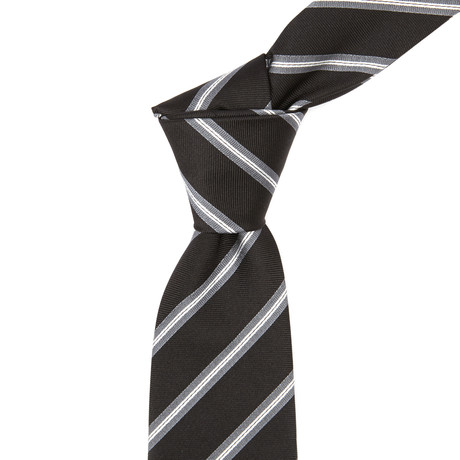 Italian Silk Tie // Black + Grey + White Stripe