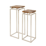 Stainless Steel Teak Pedestals // Set of 2