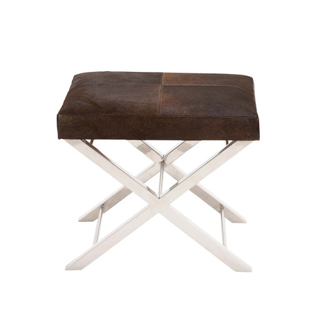 Cowhide Leather Stool (Brown + Silver)