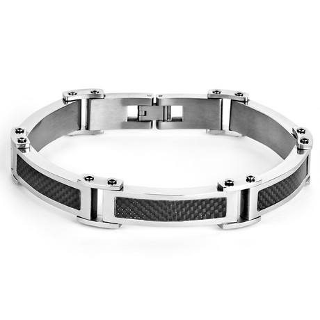 Bracelet // Linked Steel Bracelet With Black Carbon Fiber
