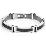 Bracelet // Linked Steel Bracelet With Black Carbon Fiber