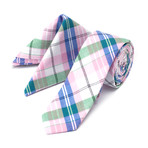 Plaid Tie + Pocket Square // Blue + Light Pink + Green