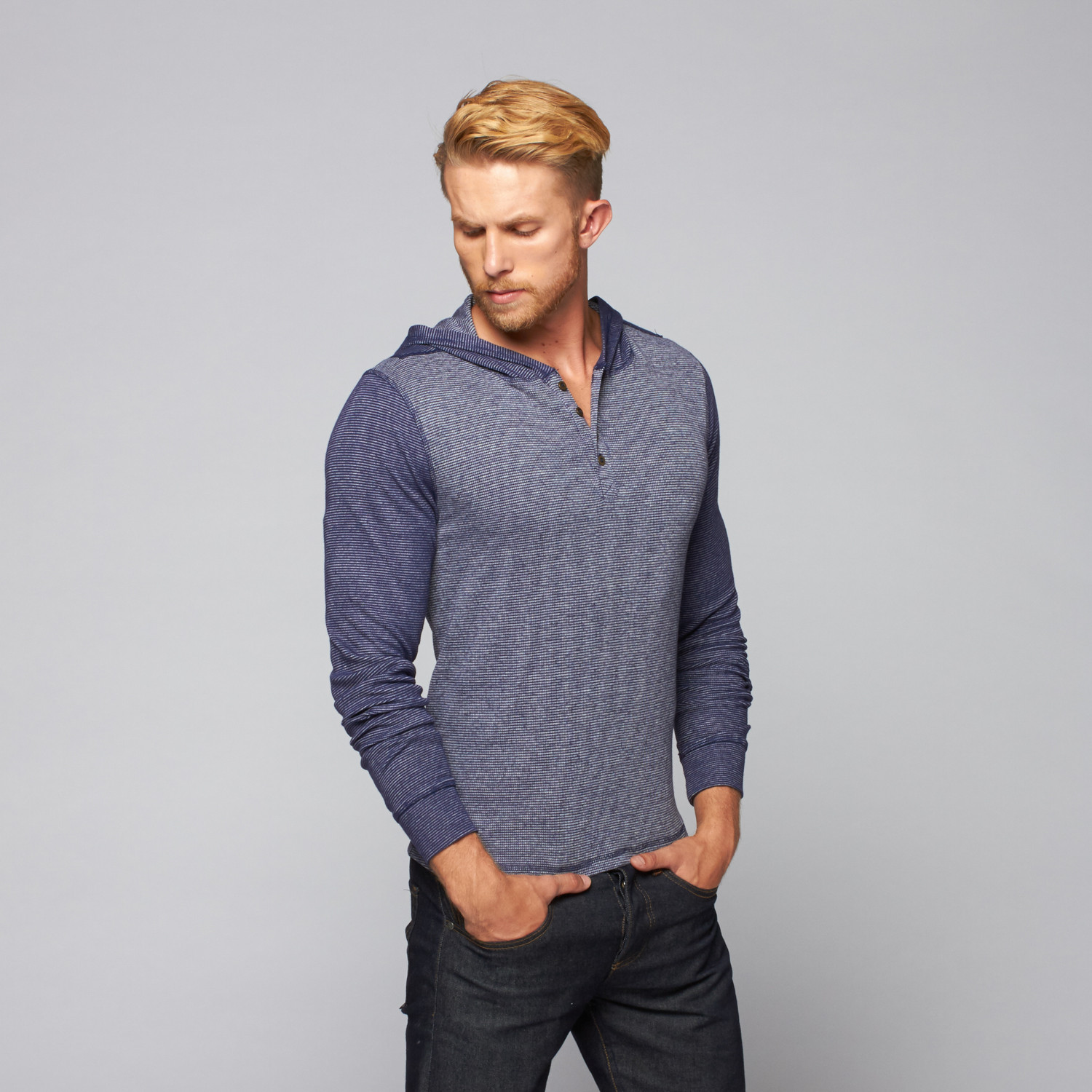 Threads for thought thermal hooded henley medieval blue l