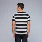 Lacoste // Stripe V-Neck Tee // Noir + Gris (L)