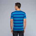 Lacoste // Stripe V-Neck Tee // Teal + Navy (L)