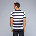 Lacoste // Stripe V-Neck Tee // Marine + Blanc (2XL)