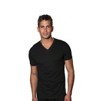 4-Pack 100% Cotton V-Neck // Black (XL)