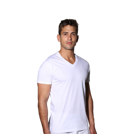 4-Pack 100% Cotton V-Neck // White (S)