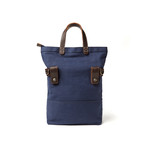 Tote Pannier Bag (Blue Canvas/Brown Leather)