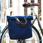 Tote Pannier Bag (Blue Canvas/Brown Leather)