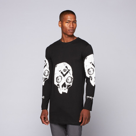 Long Sleeve Clone Tee // Black + White Skull (S)