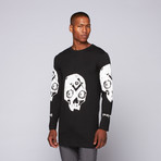 Long Sleeve Clone Tee // Black + White Skull (2XL)