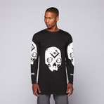 Long Sleeve Clone Tee // Black + White Skull (2XL)