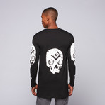 Long Sleeve Clone Tee // Black + White Skull (2XL)