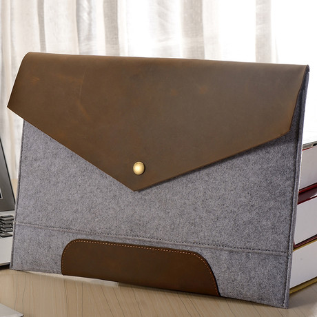 Envelope MacBook Sleeve // Grey + Chestnut Leather (iPad Mini)