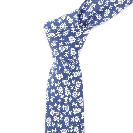 Cotton Skinny Tie // Baby Blue + White Floral