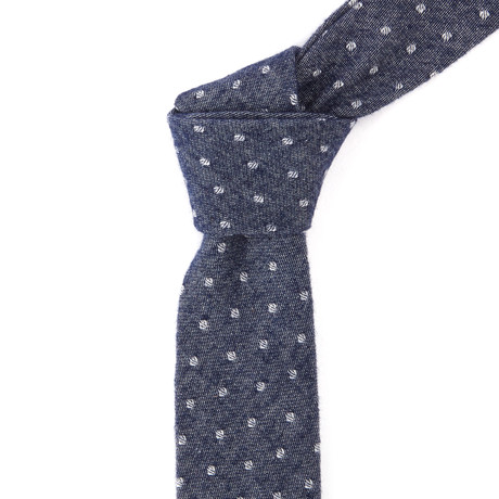 Cotton Skinny Tie // Navy Polka Dot