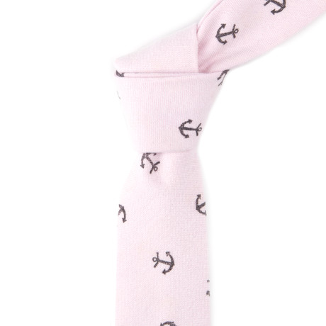 Cotton Skinny Tie // Light Pink Anchor