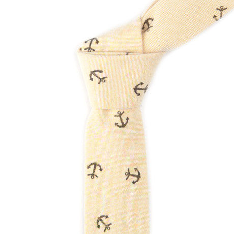 Cotton Skinny Tie // Beige Anchor