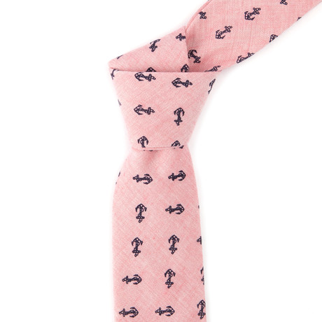 Cotton Skinny Tie // Light Pink Chambray Anchor
