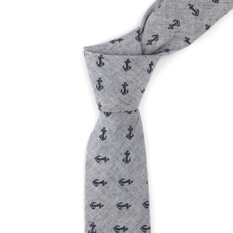 Cotton Skinny Tie // Grey Chambray Anchor