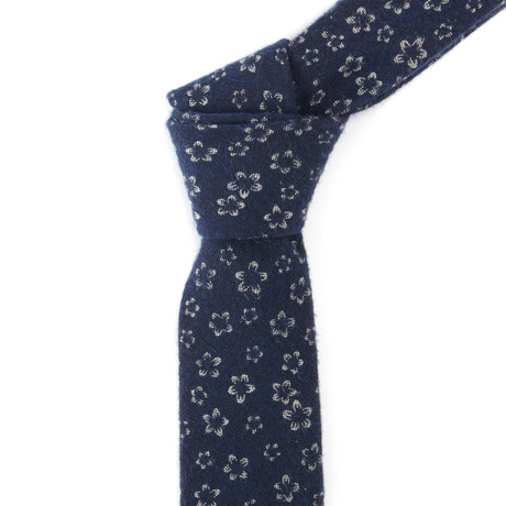 Cotton Skinny Tie // Navy Blue Floral