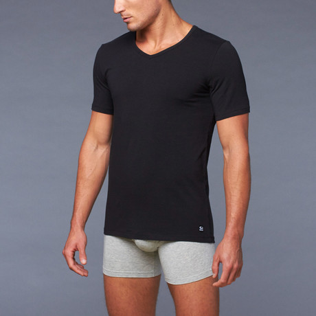 Stretch V-Neck Tee // Black // Pack of 2 (S)