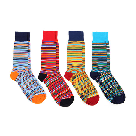 Mid-Calf Socks // Assorted Stripes 1 // Pack of 4