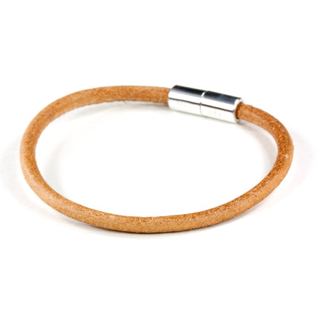 Round Leather Bracelet // Aluminum Clasp // Natural // 4MM (Small)