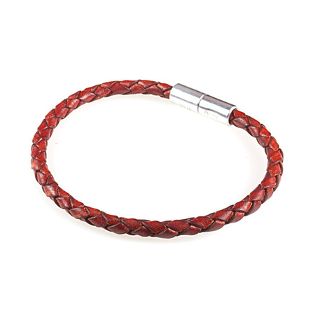 Leather Bracelet // Aluminum Clasp // Wine // 4MM (Small)