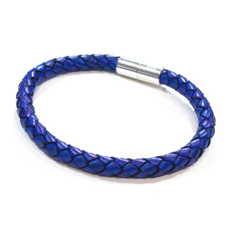 Leather Bracelet // Aluminum Clasp // Blue // 6MM (Small)