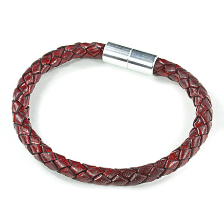 PRO Leather Magnet Therapy Bracelet // Wine // 6MM (Small)