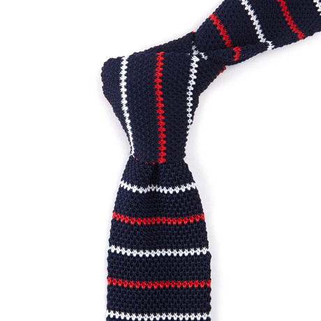 Thin Striped Knit Tie // Navy + White + Red