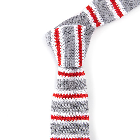 Striped Knit Tie // Grey + Red