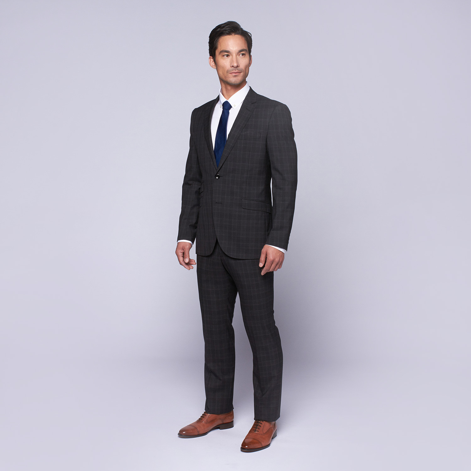 Wool Two-Button Slim Fit Suit // Black Plaid (US: 44R / 38