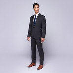 Wool Two-Button Slim Fit Suit // Grey Mini Stripe (US: 38S / 38" Waist)