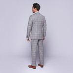 Wool Two-Button Slim Fit Suit // Grey + Lavender Plaid (US: 34S / 28” Waist)