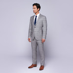 Wool Two-Button Slim Fit Suit // Grey + Lavender Plaid (US: 38L / 32" Waist)